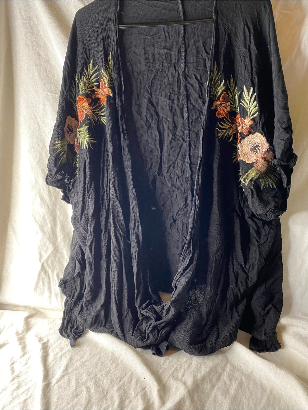 Xhilaration Black Floral Embroidered Swim Cover-Up Kimono